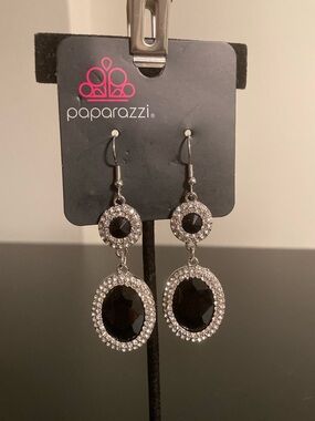 paparazzi Silver and Black Crystal Double-Drop Earrings